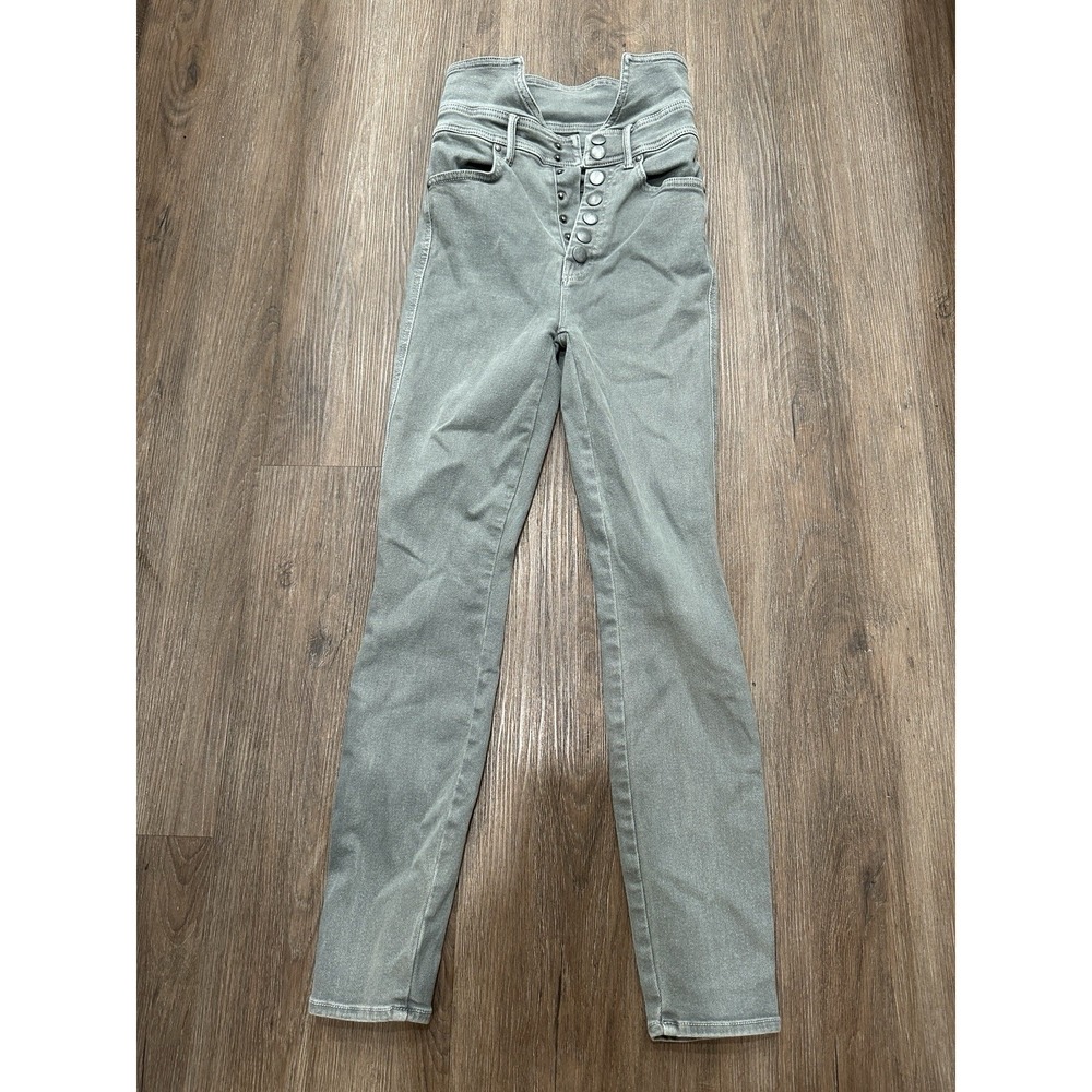 Mother‎ Swooner Exposed Snap Jeans Green Denim Size 24 | High Rise Skinny